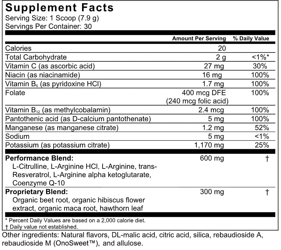 Vitality Beets Supplement Facts